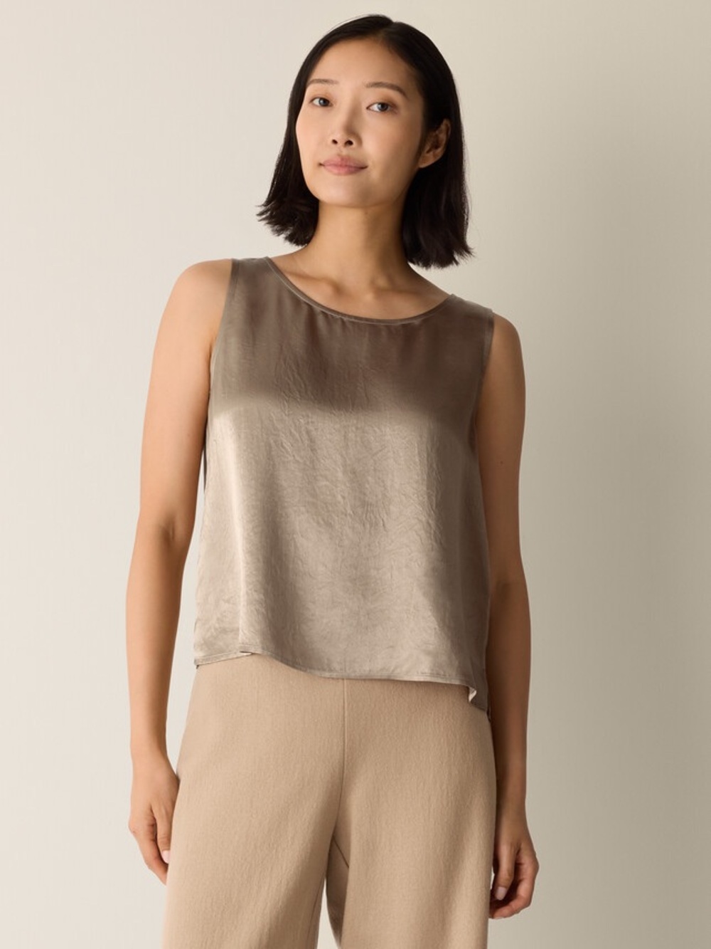 NWT Eileen Fisher Textured Satin Ballet Neck Tank